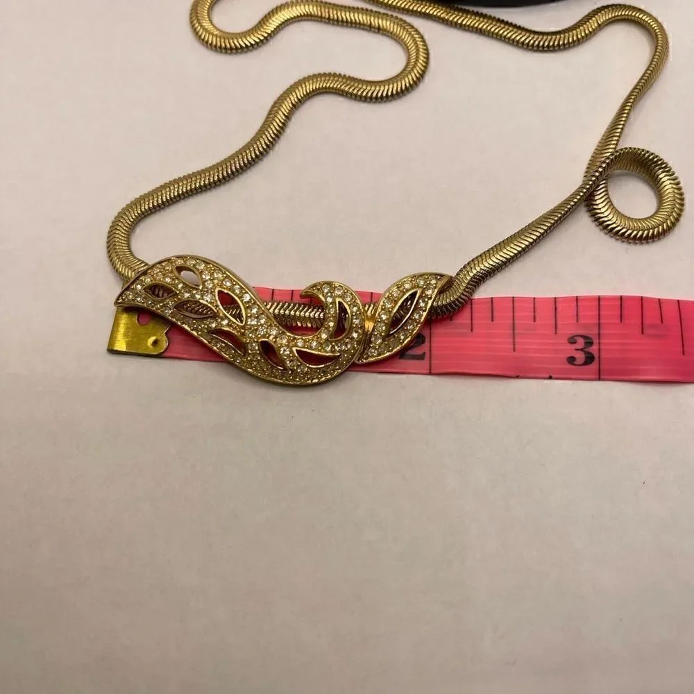 Real Christian Dior gold tone necklace rhinestone pendant